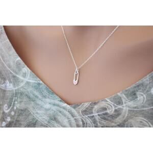 Sterling Silver Pink Baby Pin Charm Necklace, Baby Girl Charm Necklace